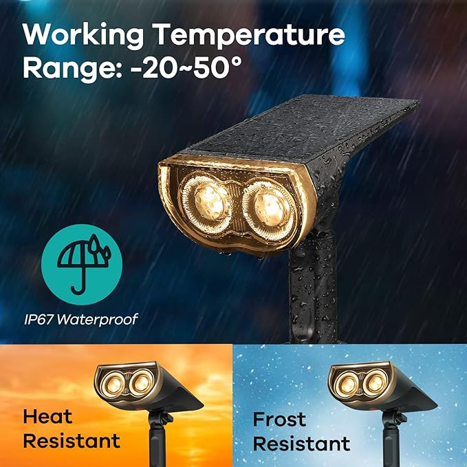 Consciot Christmas Solar Spot Lights Outdoor, IP67 Waterproof 2-in-1 Solar Outdoor Lights, Durable Christmas Decoration Lights for Garden, Yard, Pathway, Driveway, Porch, Walkway, Auto On/Off, 6 Pack