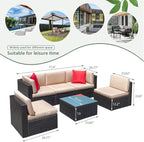 Devoko Patio Furniture Sets 6 Pieces Outdoor Sectional Rattan Sofa Manual Weaving Wicker Patio Conversation Set with Glass Table and Cushion (Beige)