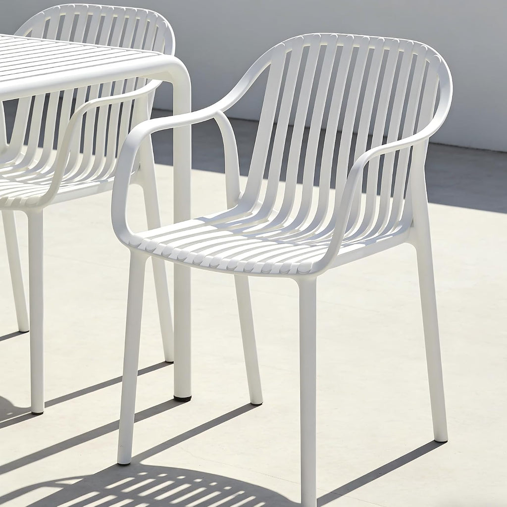 UV-Resistant Outdoor Dining Chairs, Set of 4 (White) | UV-Resistant, Sackable, No Assembly Needed, 300lb Capacity, Plastic Modern Armchairs for Patios