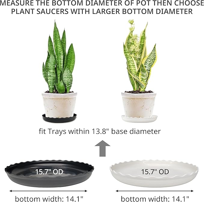Plant Saucer, 7 Pack 8 10 12 14 15 Inch Durable Plastic Plant Trays for Pots, White & Black Round Plant Pot Saucers, Drip Tray for Indoor and Outdoor Garden (15", for 12 13 Inch Pot)