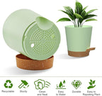 Self Watering Pots, 7/6.5/6/5.5/5/4 inch Flower Pots with Multi Mesh Drainage Holes, Small Platic Planters for Indoor Outdoor Garden Plants and Flowers (Green with Brown Tray, 7"+6.5"+6"+5.5"+5"+4")