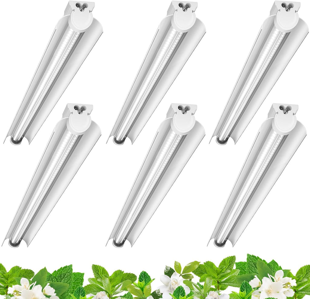 Barrina T8 Grow Lights for Indoor Plants, 3FT 5000K Full Spectrum, 6 Packs | V-shaped Reflector, 180W(6 x 30W), Daylight White Plant Light, Linkable LED Growing Light for Seedlings, and Shelf