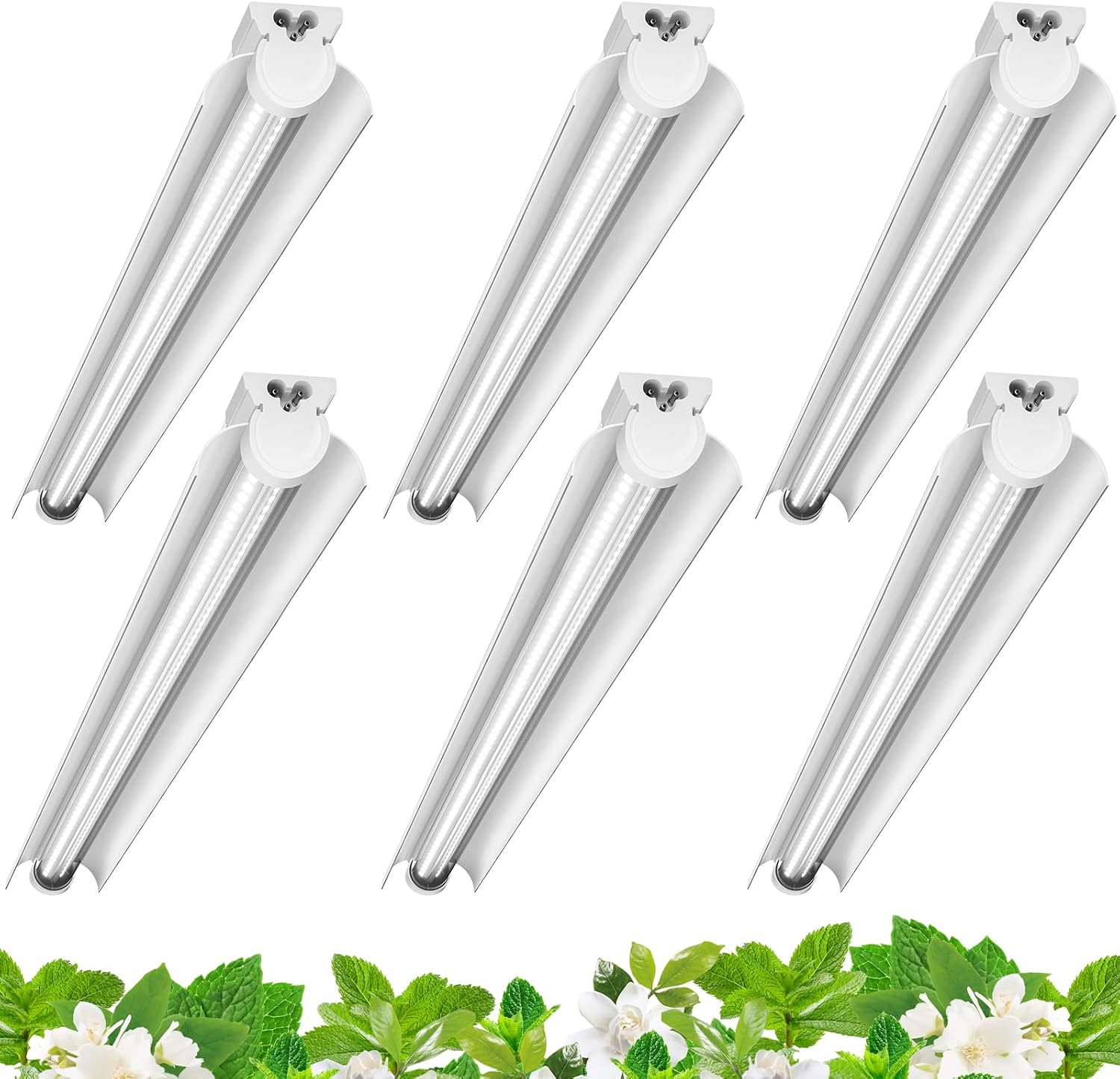 Barrina T8 Grow Lights for Indoor Plants, 3FT 5000K Full Spectrum, 6 Packs | V-shaped Reflector, 180W(6 x 30W), Daylight White Plant Light, Linkable LED Growing Light for Seedlings, and Shelf