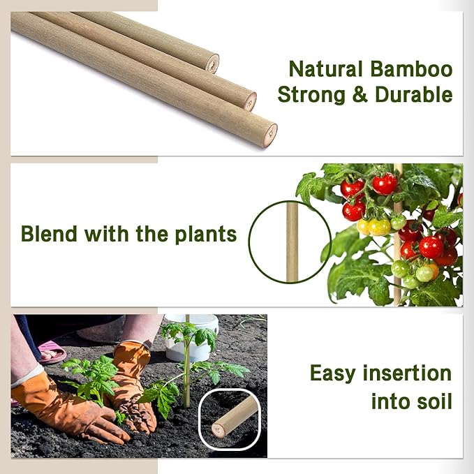 Plant Stakes,18 Inches Natural Garden Bamboo Sticks,BOVITRO 20Pcs Plant Support Stakes for Tomatoes,Beans,Vegetable and Potted Plants