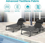 ABORON 2PK Heavy Duty Tanning Chair, 5-Gear Outdoor Folding Chaise Lounge Chair with Cushion, Portable Beach Lounge Chair for Outdoor Sunbathing, Patio, Pool, Lawn, Deck, Poolside