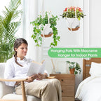 Hanging Planters for Indoor Outdoor Plants, 2 Pack Self Watering Hanging Pots, Hanging Plant Baskets with Drainage Holes & 2 Types of Plant Hangers (Green, 6'')