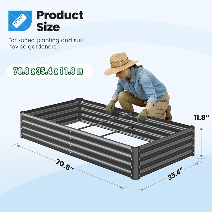 Quictent Galvanized Raised Garden Bed Metal Planter Box Bottomless for Backyard Outdoor, 4x3x1 Ft 2PCS, Dark Grey