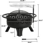 hykolity 2 in 1 fire pit with grill showing dimensions