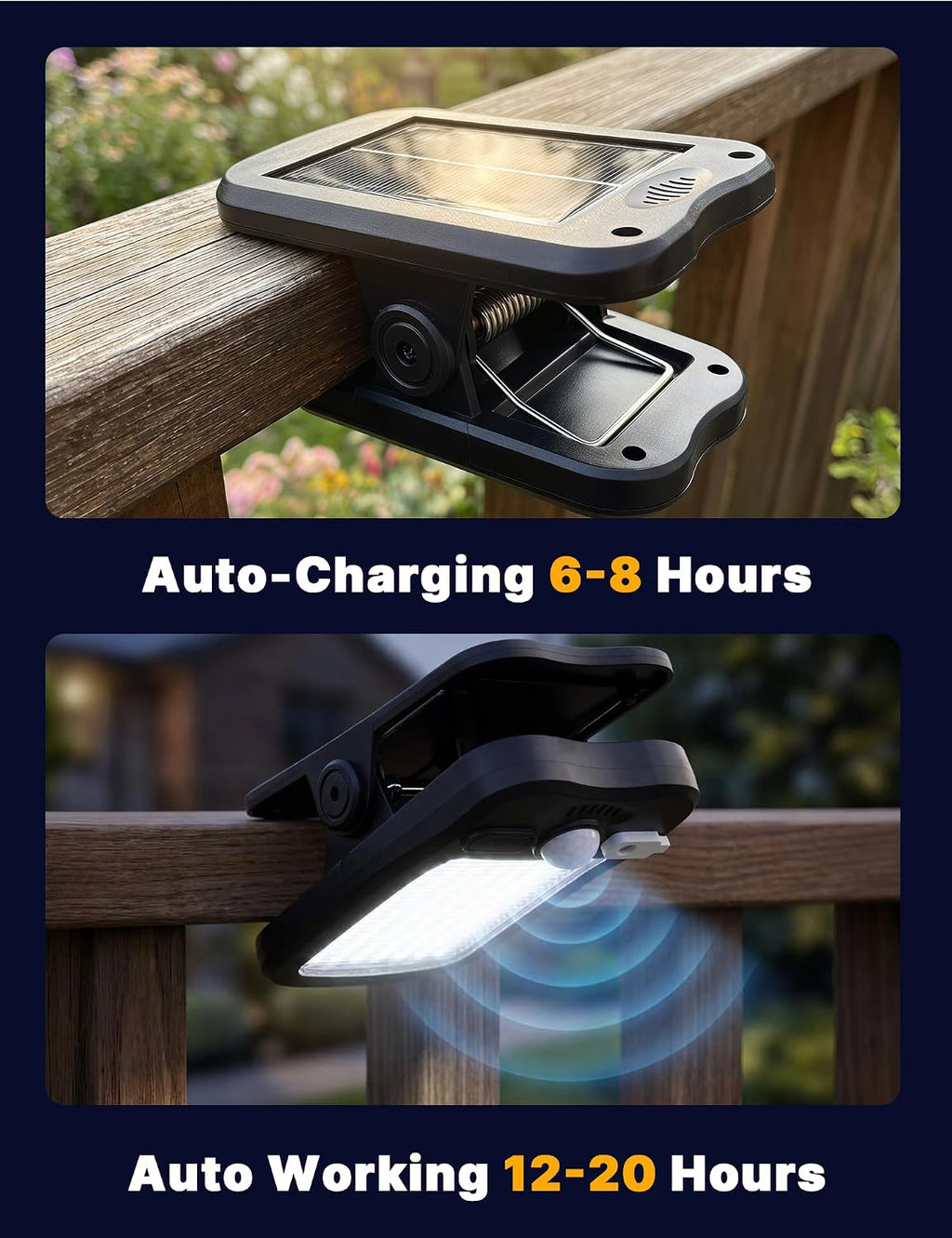 4 Pack Clip On Solar Lights Outdoor - Waterproof Solar Clip Light with Motion Sensor, USB & Solar Powered Clamp Lights for Fence Garage Gutter