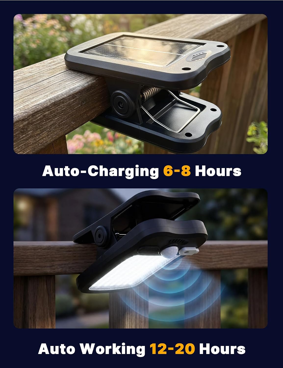4 Pack Clip On Solar Lights Outdoor - Waterproof Solar Clip Light with Motion Sensor, USB & Solar Powered Clamp Lights for Fence Garage Gutter