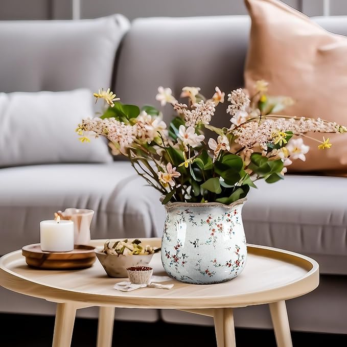 6 Inch Ceramic Plants Pots Vintage Ceramic Flower Planters Crackle Glaze Finish Flower Pots Decorative Floral Vintage Planters for Living Room Garden Home Decor Gifts(Cute)