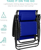 Best Choice Products 30” Wide Folding Zero Gravity Outdoor Recliner Patio Lounge Chair w/Adjustable Canopy Shade, Headrest, Side Accessory Tray - Cobalt Blue