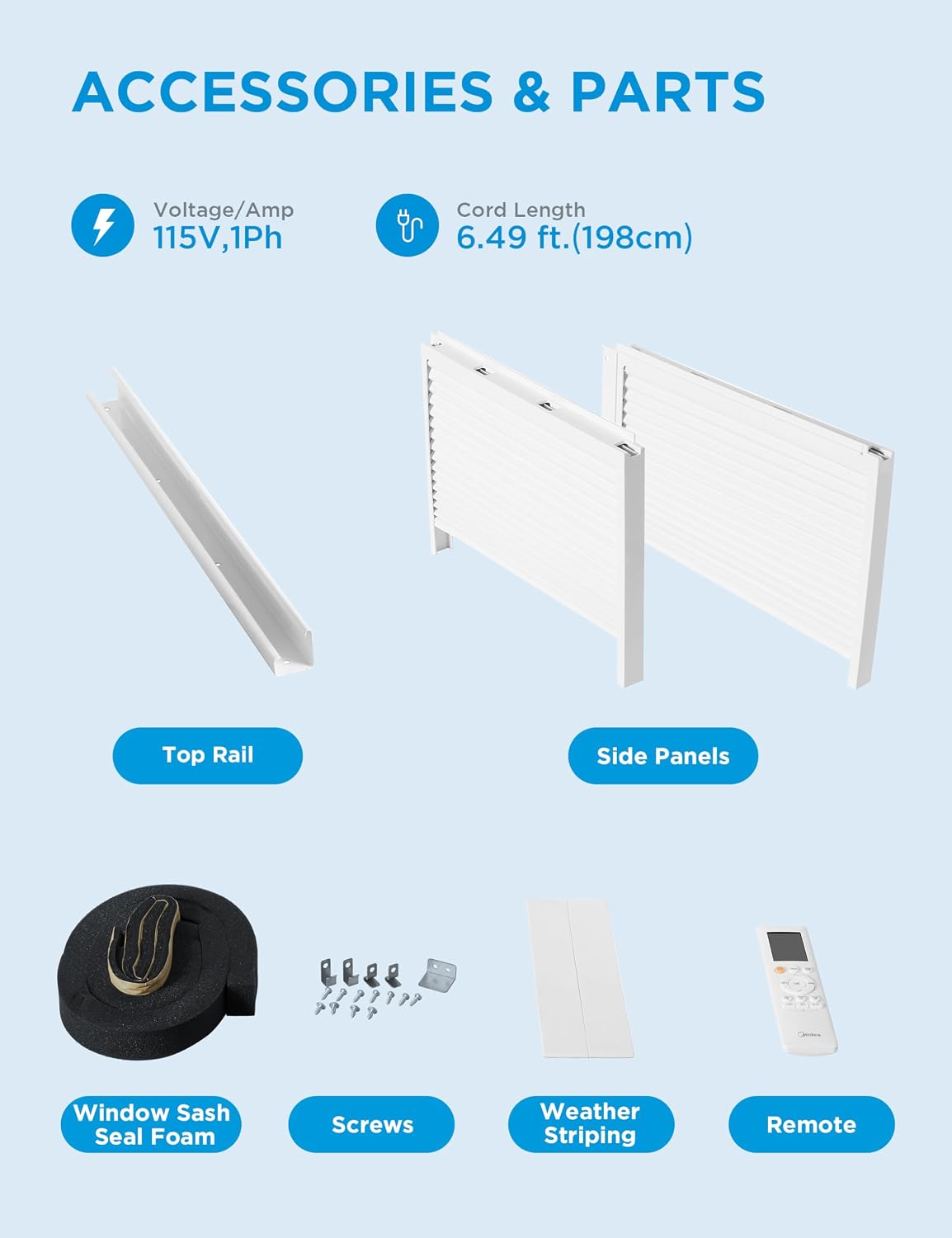 midea 8,000 btu smart inverter air conditioner window, front angle view