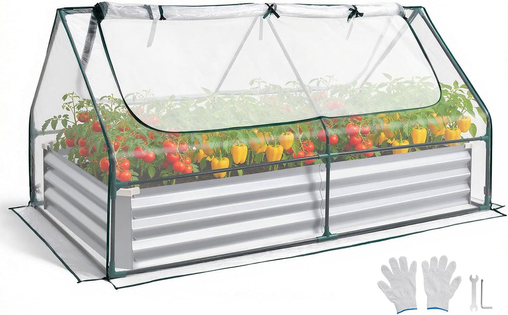 vevor 6x3x1ft metal raised garden bed with greenhouse, main product view