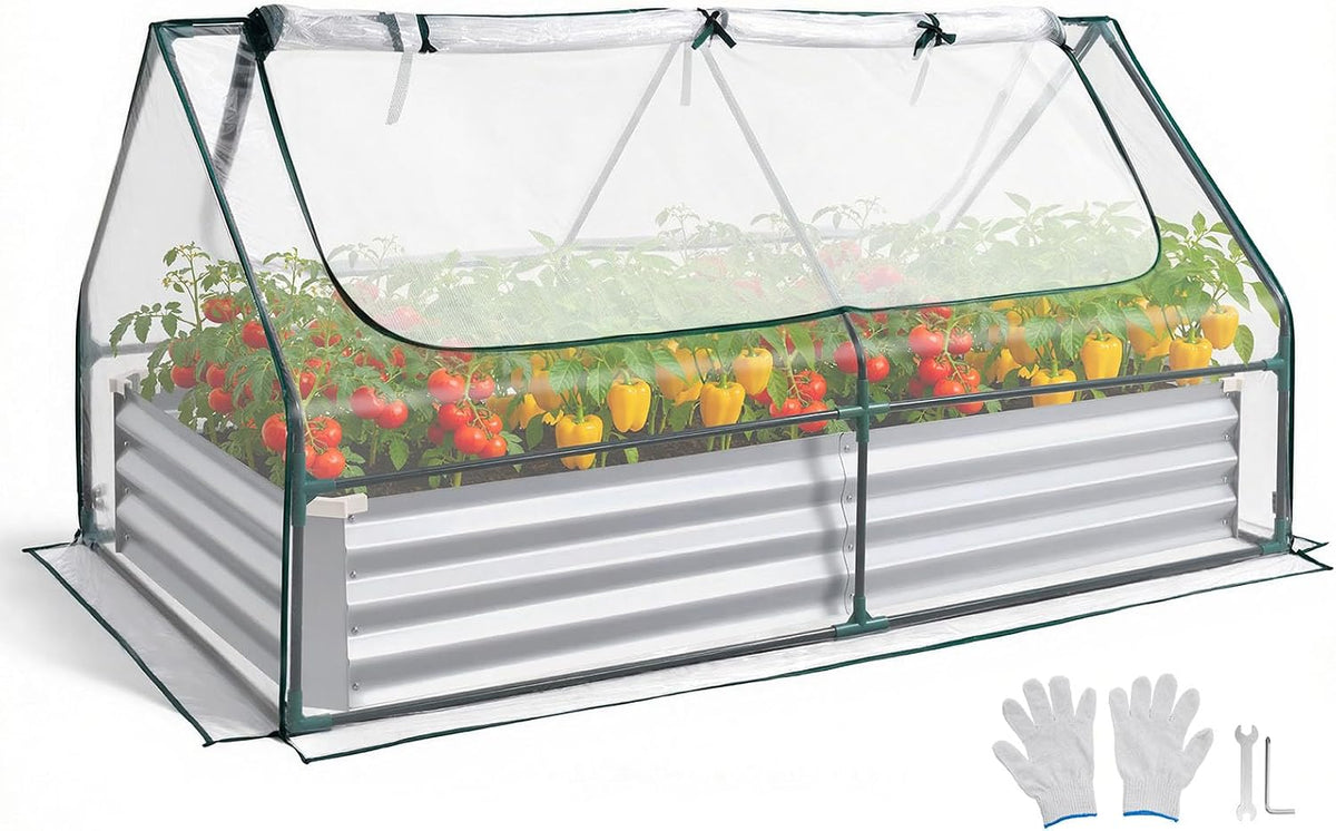 vevor 6x3x1ft metal raised garden bed with greenhouse, main product view