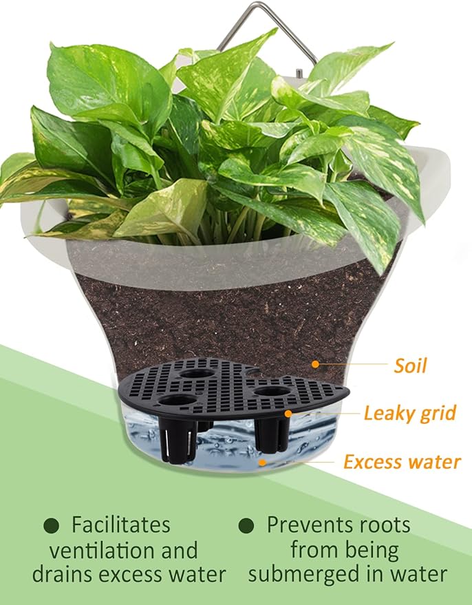 MADHOLLY 6Pcs Vertical Hanging Planters for Outdoor Plants - Wall Plant Holder for Indoor Decorations Garden Fence, Plastic Flower Pots with Drainage Grid and Hooks (Blue)