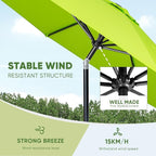 Tempera Patio Market Outdoor Table Umbrella with Auto Tilt and Crank, Large Sun Umbrella with Sturdy Pole & Fade Resistant Canopy, Easy to Set