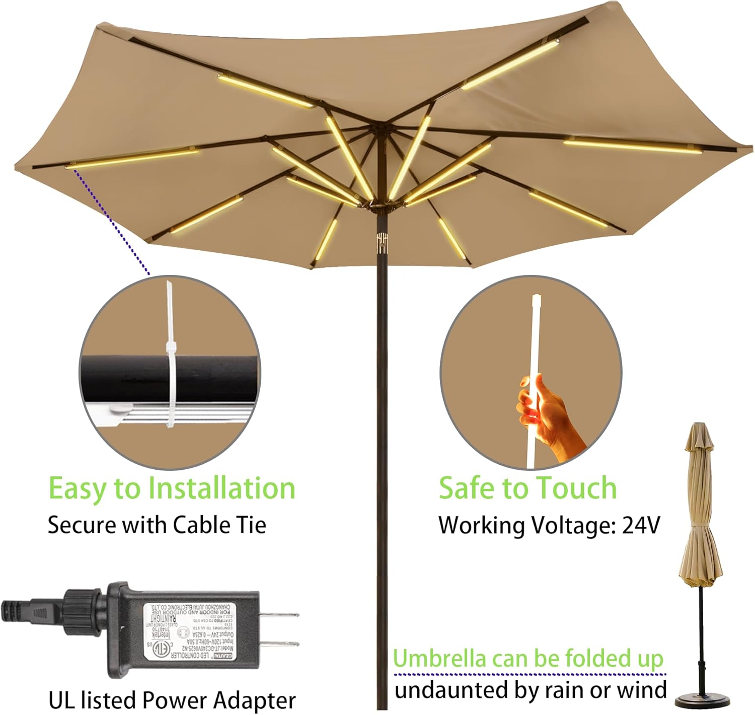 Outdoor Patio Umbrella Lights, 1000 Lumens 15W Warm White LED, Waterproof with Dimmable Timer l Umbrella Pole Light for Patio Umbrella Decor Lighting - ALL FORTUNE