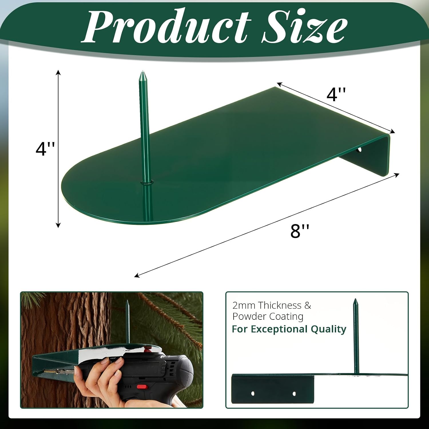 1 Pcs Squirrel Corn Cob Feeder Metal Platform Tree Post Mount | Backyard Wildlife Feeding Station, Rust Resistant Green Finish, Mounting Hardware Included, Fits Tree Trunk or Fence Post