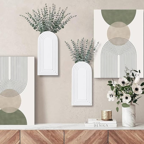 2 Pack Wooden Wall Vase Set - White Finish Modern Farmhouse & Boho Wall Decor for Entryway, Hallway, Bathroom, Living Room, Dining Room, Narrow Spaces