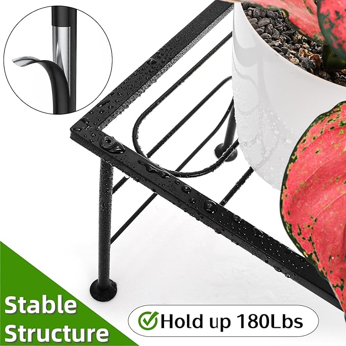 2 Pack Metal Plant Stand Indoor Outdoor, 1 Tier Heavy Duty Flower Pot Stands, Space-Saving Ladder Planter Holder, Decorative Flower Display Rack for Patio Living Room Garden Corner Balcony