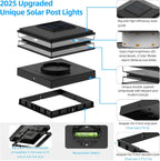 12 Pack Solar Post Cap Lights Outdoor Waterproof, Warm & Cool White, Black | Fits 4x4 Wooden and Vinyl Posts,Fence Deck Post Lights, High-Brightness LEDs
