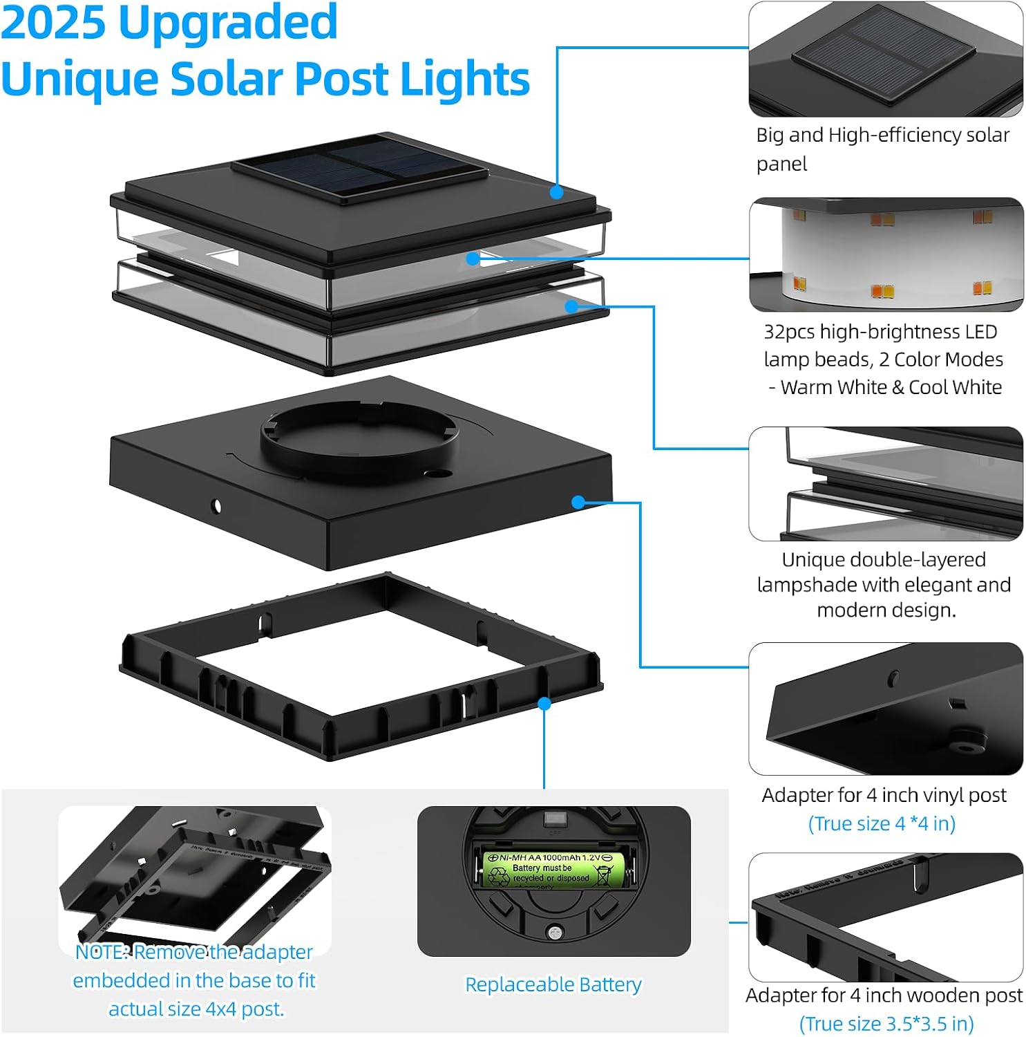 12 Pack Solar Post Cap Lights Outdoor Waterproof, Warm & Cool White, Black | Fits 4x4 Wooden and Vinyl Posts,Fence Deck Post Lights, High-Brightness LEDs