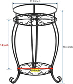FaithLand Plant Stand, Heavy Duty Metal Planter Holder Indoor Outdoor, 2 Tier Round Potted Supports Rack, Corner Display Shelf Black