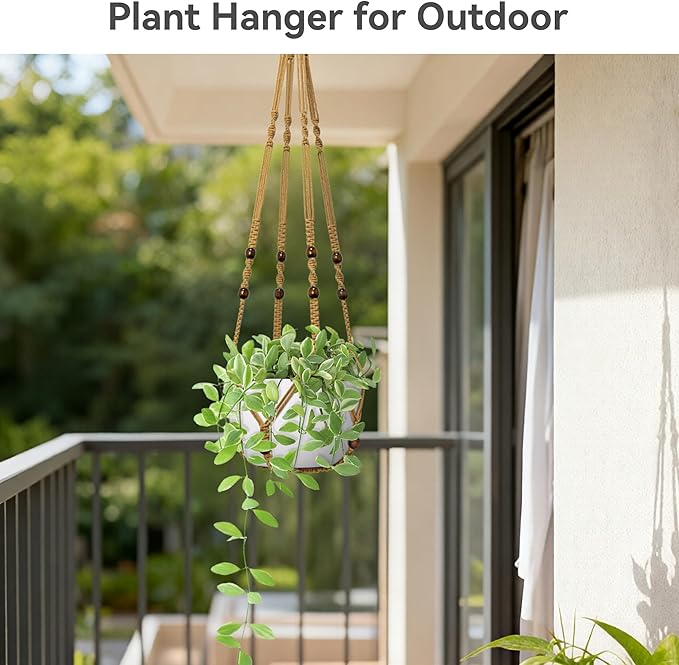 USLAI Macrame Plant Hanger Indoor Outdoor, Fits 4 to 15 Inch Pots, Strong Hanging Planter Holder, Boho Home Decor, 35 Inch, Brown, Set of 3 (POTS NOT Included)