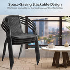 VINGLI PE Rattan Outdoor Dining Chairs Set of 2, Plastic Stackable Patio Chairs for Indoor, Porch, Restaurant, Garden, Black