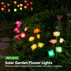Solar Garden Lights, 6 Pack Upgraded Garden Decor LED Lights with 30 Rose Flowers, IP65 Waterproof 7 Color Changing Flowers, Outdoor Solar Lights for Garden Decorations, Gifts for Valentine's Day