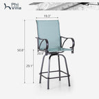 PHI VILLA Outdoor Bar Stools Set of 6, Swivel Patio Bar Stools & Chairs, High Top Bar Seating for Outside, Balcony，Porch and Backyard, Teal