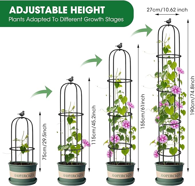 6.2ft Garden Obelisk Trellis for Climbing Plants Rustproof Metal Pipe with Heavy Duty Plastic Coated Garden Outdoor Indoor Potted Plant Support for Clematis Vine Jasmine Support