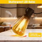 Solar String Lights Outdoor Waterproof Lights with Remote & Timer, LED Shatterproof ST38 Bulbs, USB & Solar Powered Patio Lights for Backyard, Porch, Garden, Wedding, Christmas Decor (50FT)