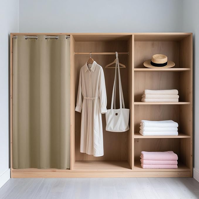 Joydeco Blackout Door Curtain for Doorway Privacy 72 Inches Long, Grommet Closet Curtain for Open Closet, Room Divider for Bedroom Living Room (Light Beige, 52Wx72L, 1 Panel)