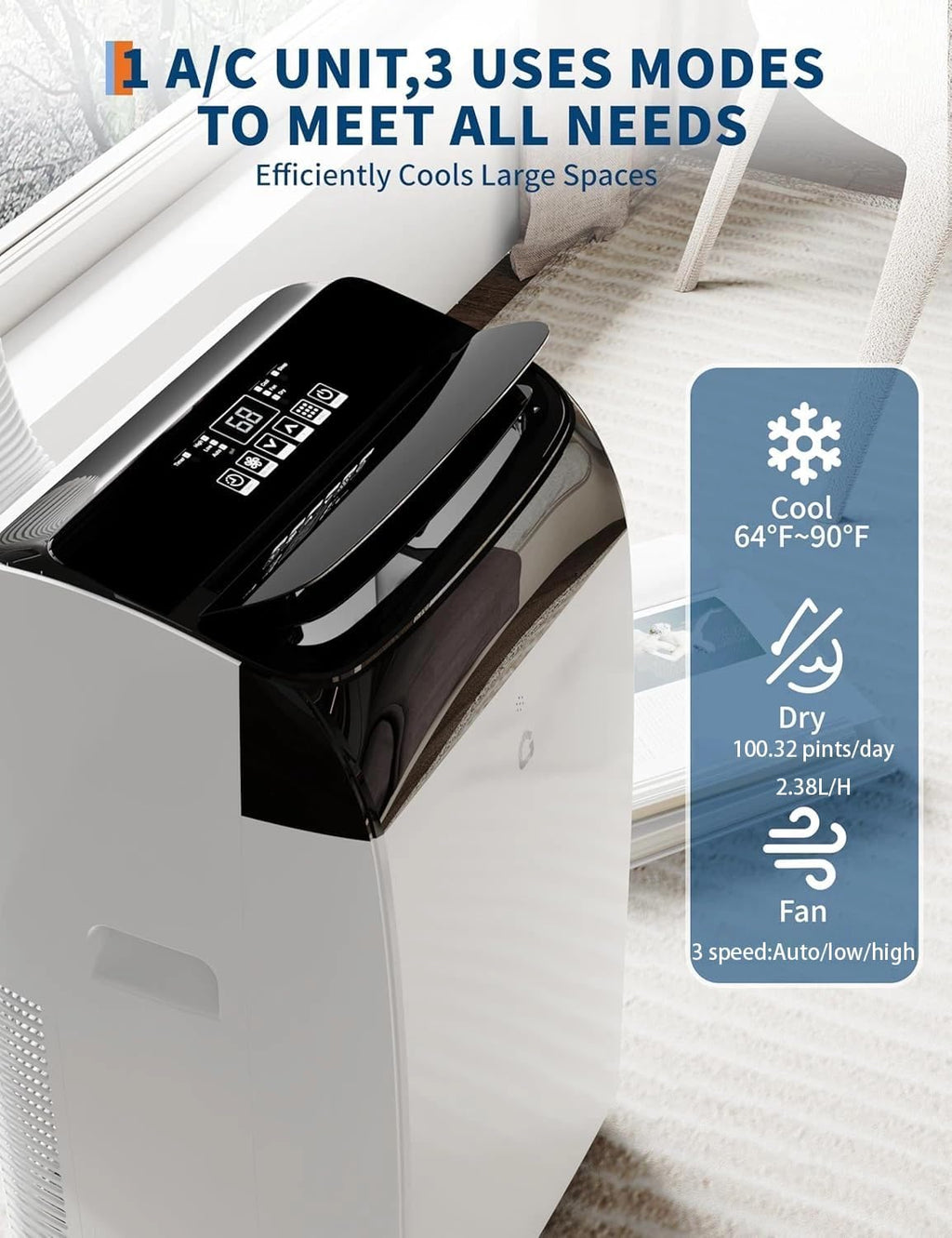 garvee 14,000 btu ac unit, 3-in-1 portable air, close-up detail