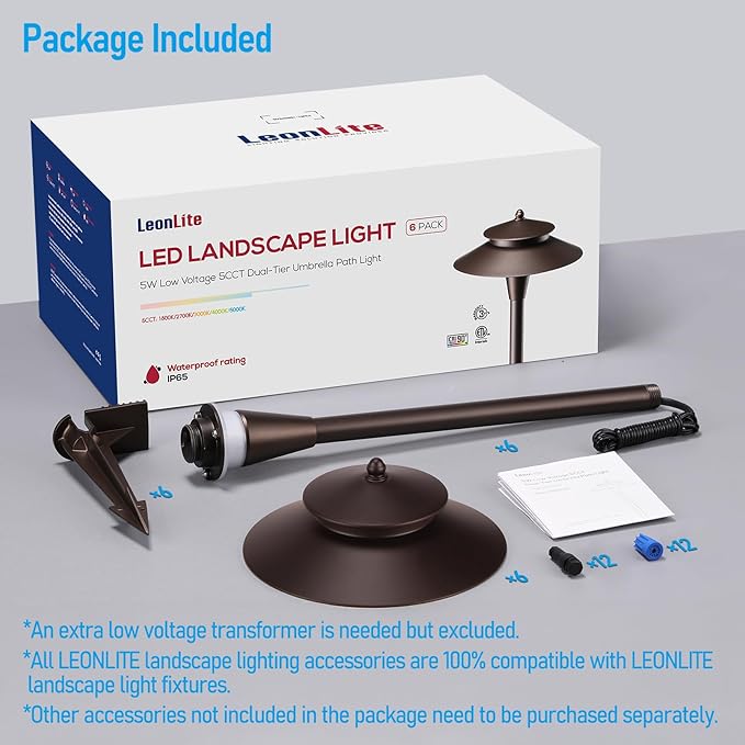 LEONLITE 5CCT Low Voltage Pathway Lights, 12-24V LED Landscape Path Light, 1800/2700/3000/4000/5000K, Double Layer, CRI90, IP65 Waterproof Landscape Lighting, Aluminum, Oil Rubbed Bronze, Pack of 6
