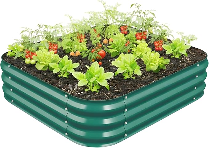 Galvanized Raised Garden Bed for Gardening, 4x4x1ft Large Square Metal Planter Boxes Outdoor for Vegetable,Flower,Herb,Modular Above Ground Growing Container,Green,Easy Assembly