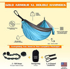 Gold Armour Camping Hammock - XL Double Hammock Portable Hammock Camping Accessories Gear for Outdoor Indoor with Tree Straps, USA Based Brand (Sky Blue and Gray)