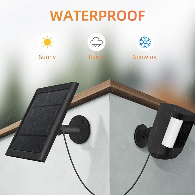 USB-C to Ring Barrel Plug 7Pack 4W Solar Charger for Ringing Spotlight & Stick Up Outdoor Cam, Black, High Efficiency, 10FT/3M Long Cable with IP65 dustproof and Waterproof