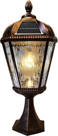 Gama Sonic Outdoor Solar Post Light with Pier Base, Brushed Bronze Finish Aluminum and Rain Glass, Royal Bulb 150 Lumens Warm White LED, Mount on Column or Flat Surface 98B111 Upgraded Panel