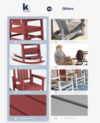 KINGYES HDPE Outdoor Rocking Chair Set of 4, All-Weather Poly Patio Rocking Chairs with 330lbs Support for Adults, Dark Red