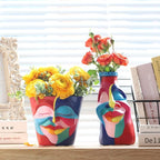 GUGUGO Abstract Rainbow Head Planter, Unique Face Plant Pot with Drainage, Cute Eclectic Flower Planters Pots for Indoor & Outdoor Plants, Colorful Funny Room Decor (Coral Red & Indigo,5.5Inch)