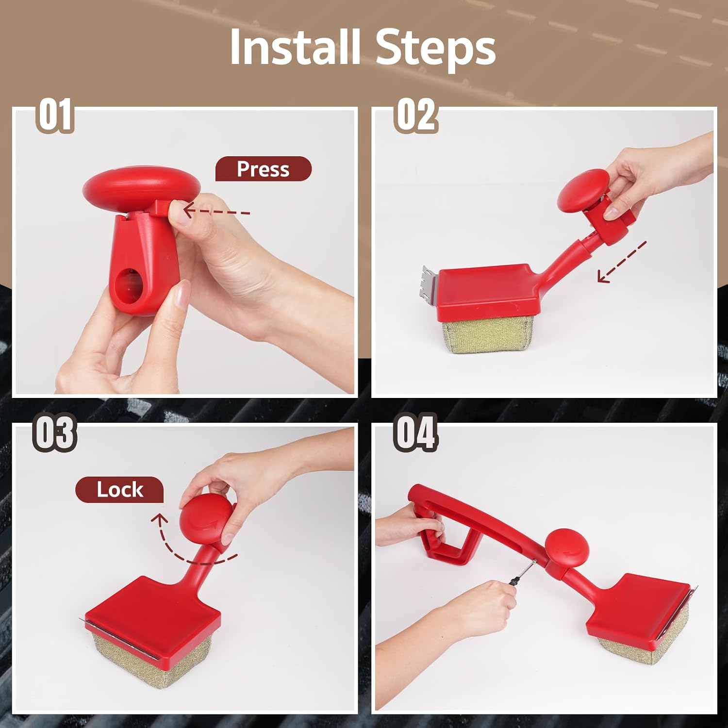 GASPRO Grill Brush Bristle Free for Outdoor Grill, BBQ Grill Cleaning Brush with Replaceable Scrub Sponge Head & Scraper, Ergonomic Handle, Safe for Stainless Steel, Cast Iron & Porcelain Grate
