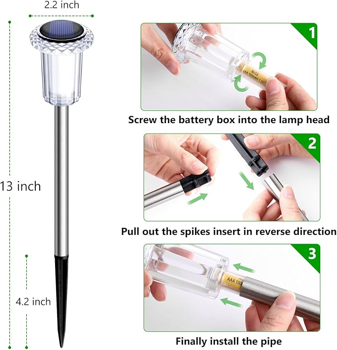 Solar Pathway Lights 10 Pack Christmas Solar Lights Outdoor Waterproof 6000K Cold White Yard Lighting, LED Stainless Steel Stake (Pink, 10 Pack)