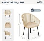 PHI VILLA Wicker Patio Dining Chairs Set of 4 Rope Rattan Chairs | Outdoor Modern Brown Rope Rattan Chairs with Metal Legs & Cushions, Outside Dining Chairs for Deck, Porch, Backyard