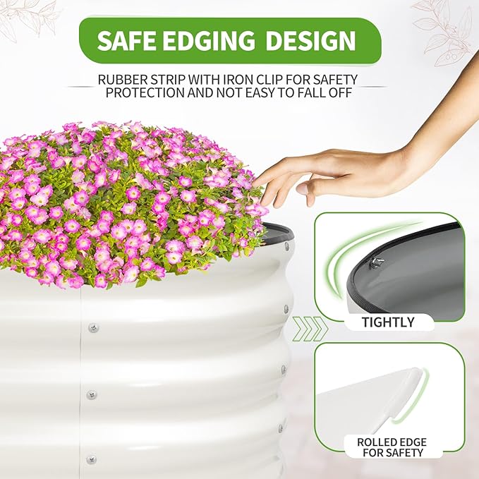 Galvanized Raised Garden Bed - 4x2x1.4FT Metal Planter Boxes Outdoor | Oval Steel Raised Bed Kit for Gardening with Protective Tape, Gloves for Vegetables, Flower, Herb (White)