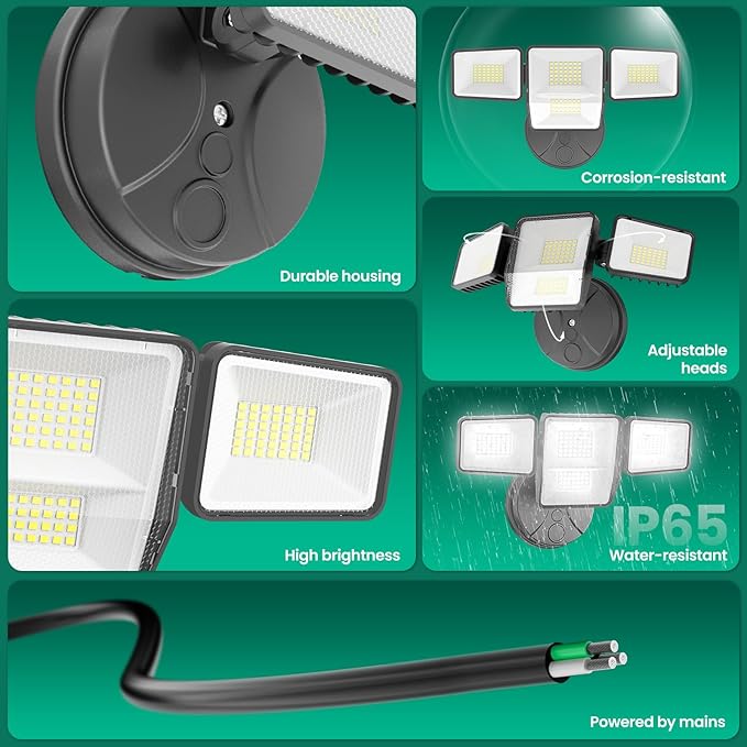 70W 7000LM LED Flood Lights Outdoor, Switch Controlled Security Lights with 4 Heads, Adjustable Heads, 6500K Daylight IP65 Waterproof Outside Wall Light for Backyard, Yard, Garage, Patio