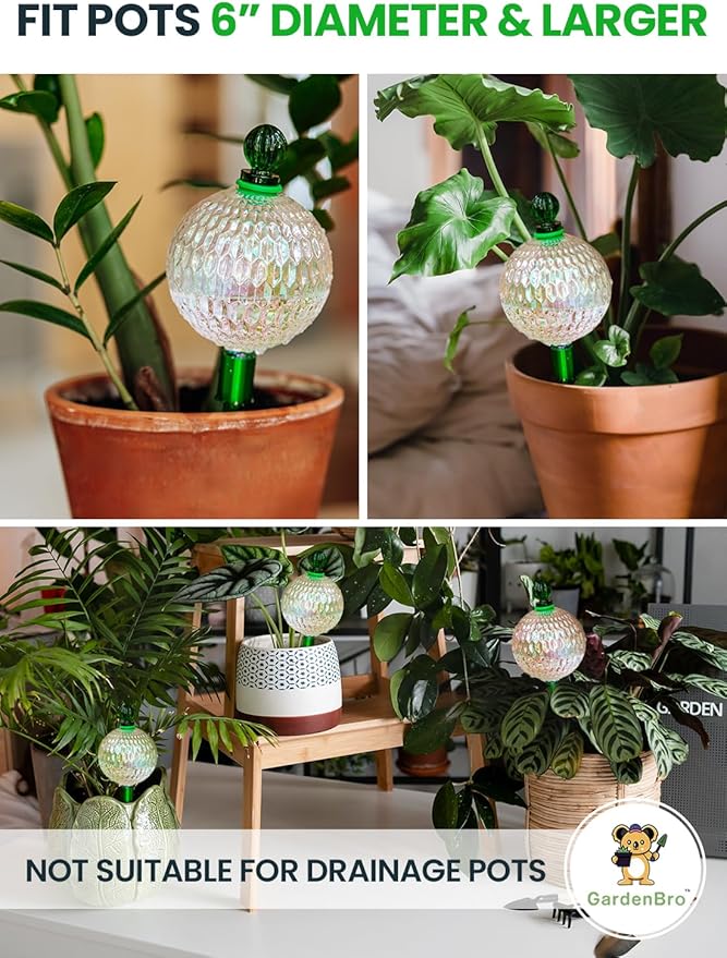 3pcs 16 Oz Plant Watering Globes for Indoor Plants with Metal Self Watering Planter Insert - Premium XL Glass Hand-Blown Globes - Automatic Plant Waterer Indoor, Gift Idea for Gardeners [3 Globes]