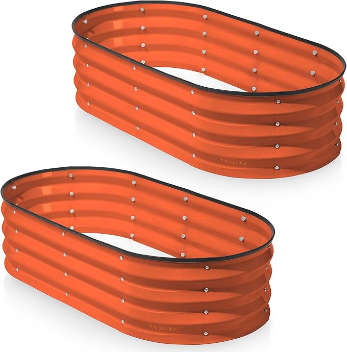 Plant & Plot Galvanized Raised Garden Beds Outdoor // 4×2×1 ft (2-Pack) Planter Raised Beds for Gardening, Vegetables, Flowers (Orange) // Large Metal Garden Box
